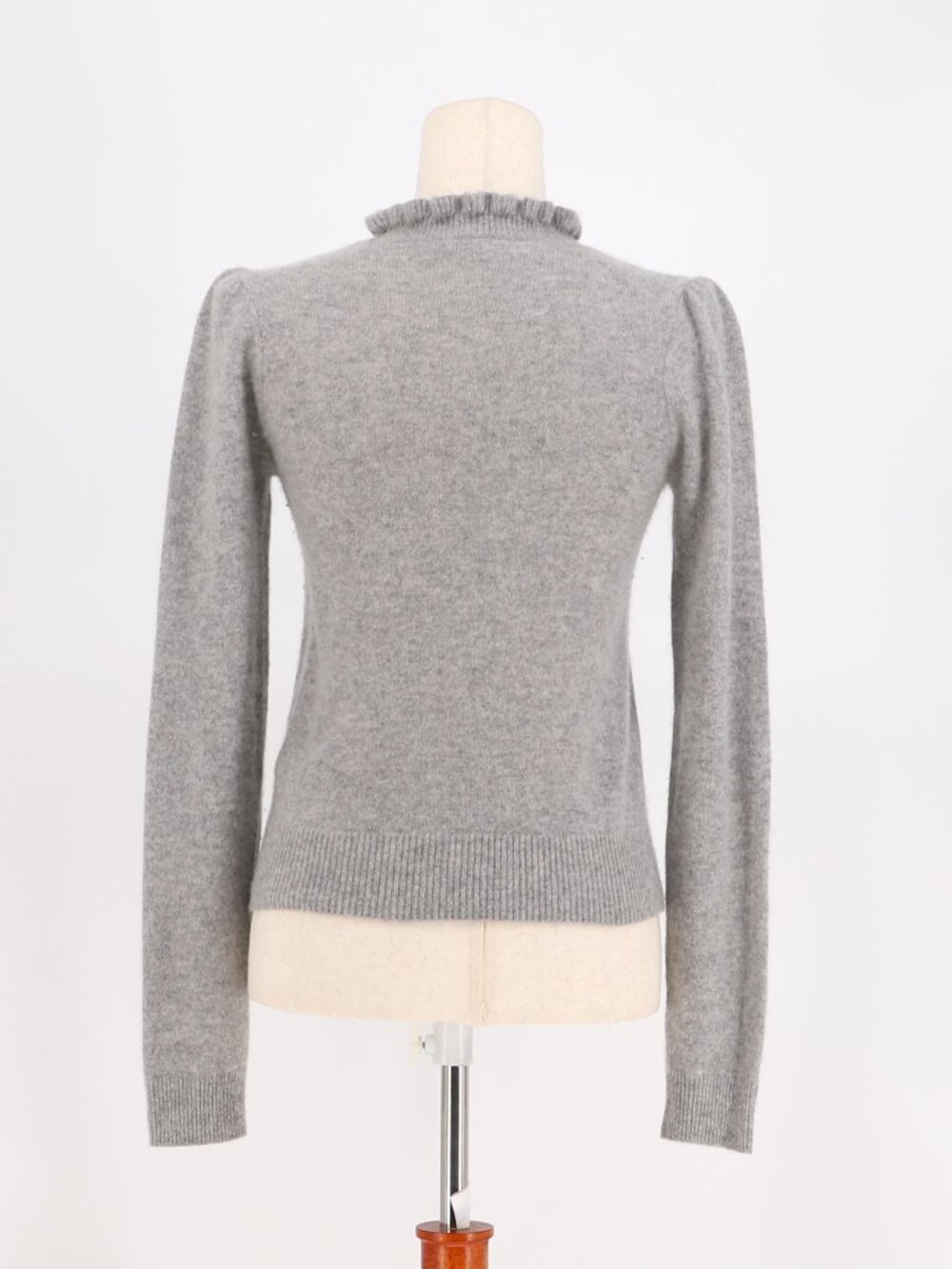 FRAME 100% Cashmere Josefine Ruffleneck Fitted Sweater Gray Heather Size S - Picture 4 of 6